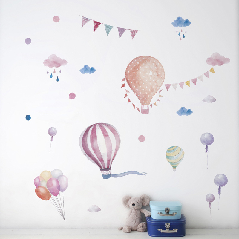 Wall Stickers Cartoon Hot Air Balloon Cute Animals Baby Room Kids Bedroom Decor 