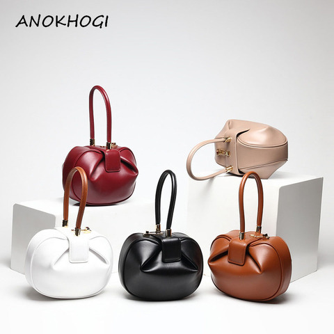 New Quality Genuine Leather Women Bucket Handbags Ladies Solid Dumpling Bag Top-handle Vintage Bell Shape Tote Bags B212 ► Photo 1/6