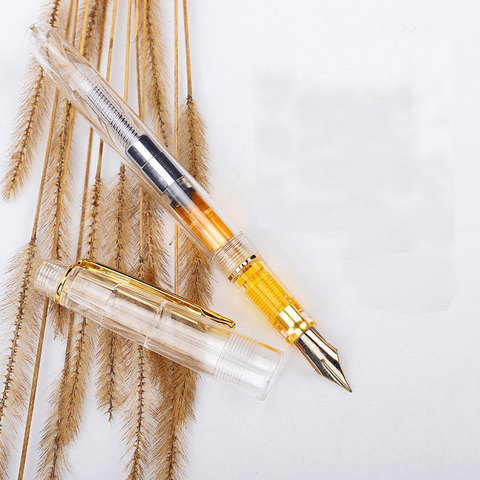 Gold Clip Transparent Fountain Pen Plastic 0.38mm 0.5mm Colored Ink Pens Stationery for Student Smooth Writing School Supplies ► Photo 1/6