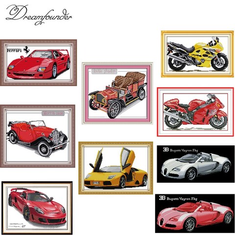Red car cross stitch set fashion pattern DMC color count print 18ct 14ct 11ct embroidery kit DIY handmade needlework supplies ► Photo 1/6