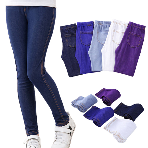 Spring Summer Girls Elastic Skinny Pants Solid Color Kids Stretch Trousers 3-12Yrs Children Lmitation Denim Fabric Jeans Pants ► Photo 1/6
