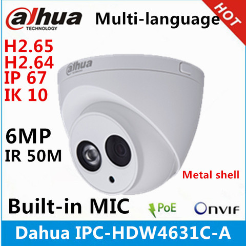 Dahua IPC-HDW4631C-A metal shell 6MP Built-in MIC POE IR 50m IP67 IK10 ip camera replace IPC-HDW4431C-A CCTV camera ► Photo 1/2