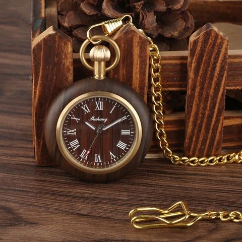 Creative Wood Watch Men Pocket Watches Retro Walnut Wood Case Standard Round Dial Jewelry Quartz Clock Hours Art Collectibles ► Photo 1/6