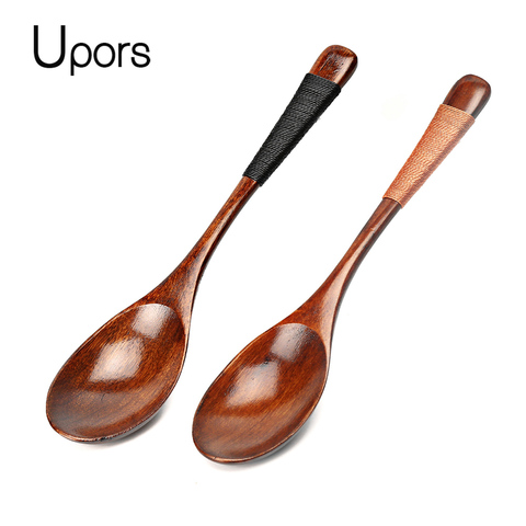 UPORS 2Pcs Large Wood Spoons Long Handled Eco friendly Kids Rice Soup Spoon Wooden Dessert Spoon Handcraft Japanese Tableware ► Photo 1/6