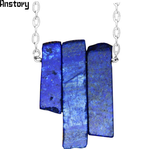 Irregular Rectangle Lapis Lazuli Amethysts Necklace Vintage Handmade Natural Stone Necklace For Women Stainless Steel Jewelry ► Photo 1/6