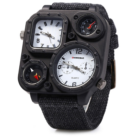 Brand SHIWEIBAO Men Big Dial Dual-Movement Sport Quartz Watch Men Military Compass Canvas Wristwatches Relogio Masculino ► Photo 1/1