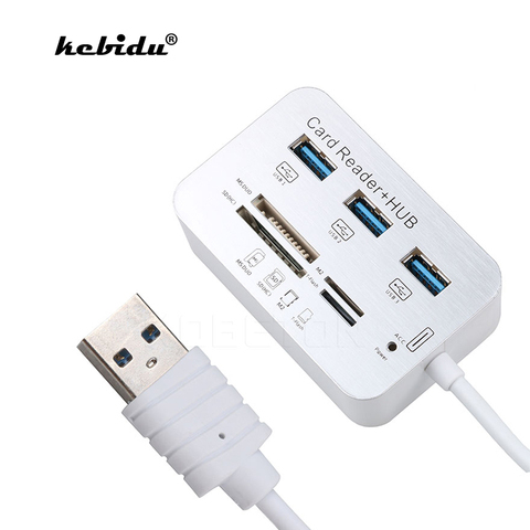 kebidu 3 Ports Mini USB HUB Memory Card Reader USB 3.0 Hub Aluminum With MS SD M2 TF Multi-In-1 Card Reader For Computer White ► Photo 1/6