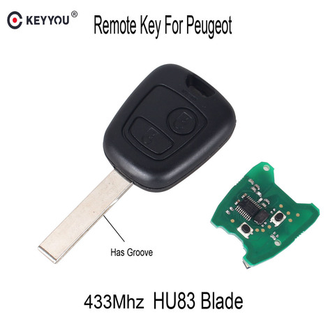 KEYYOU Car remote control Key 2 Buttons 433Mhz For PEUGEOT 207 307 Car Keyless Fob PCF7961 Chip HU83 Blade ► Photo 1/4