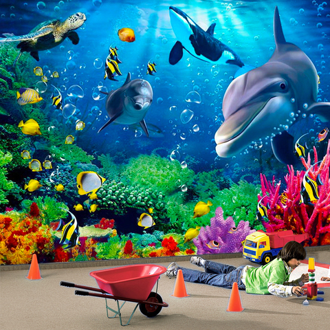 3D Wallpaper Personalized Customization Underwater World Dolphin Cartoon Children 3D Wall Mural Photo Wall Paper Papel De Parede ► Photo 1/6