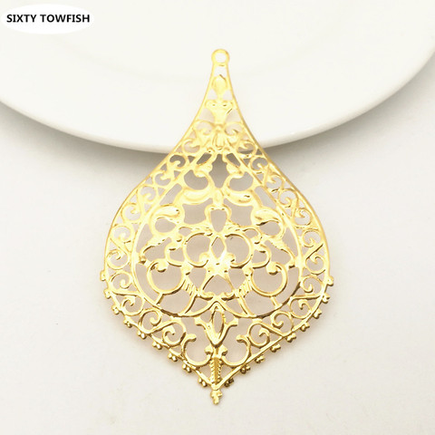 10 pieces/lot 47*81mm Gold color/White K/Antique bronze Metal Filigree Flower Slice Charms DIY Jewelry Leaves Components ► Photo 1/6