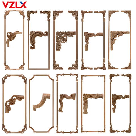 VZLX Decorative Wood Appliques Unpainted Oak Carved Wave Flower Onlay Decal Corner Applique for Home Furniture Door Decor Crafts ► Photo 1/6