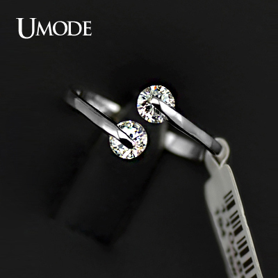 UMODE White Gold Color Fashion Design Twin Zircon 0.25ct *2 CZ Engagement Rings JR0013B ► Photo 1/6