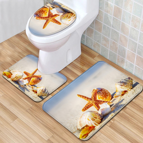 T New Starfish Shell 3 Piece Bathroom Set Rug Anti Slip Bath Rug Toilet Mats Carpet Set for Home Decor Printing Doormat ► Photo 1/6