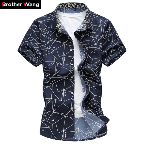 2022 Summer New Men Shirt Fashion Plaid Printing Male Casual Short Sleeve Shirt Large Size Brand Men's Clothing 5XL 6XL 7XL ► Photo 1/6