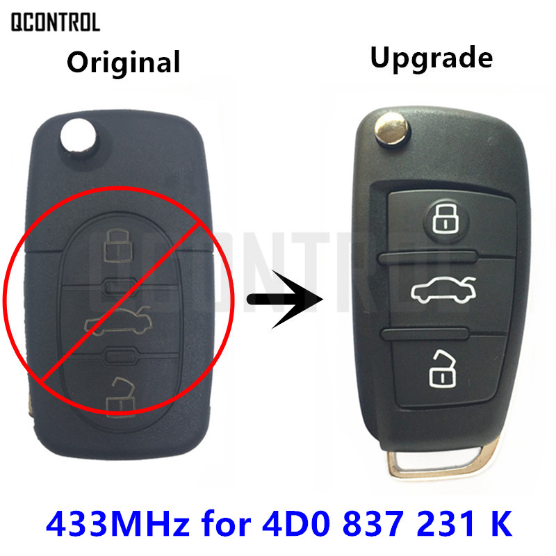 433MHz ID48 4D0837231K Keyless Entry Remote Key Fob for Audi A6 TT A4 A8 A3 
