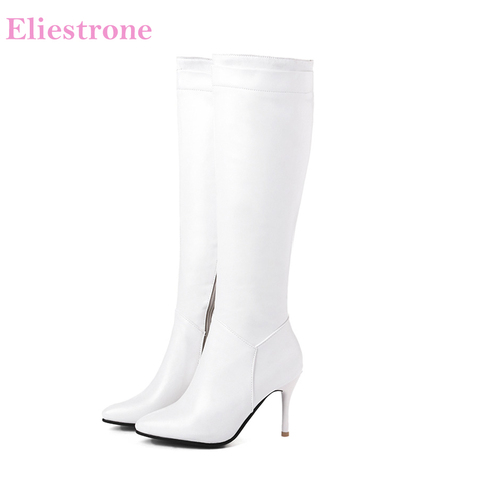 Brand New Winter Comfortable Black White Women Knee High Nude Boots High Heels Lady Dress Shoes SH285 Plus Big Size 10 43 45 ► Photo 1/6