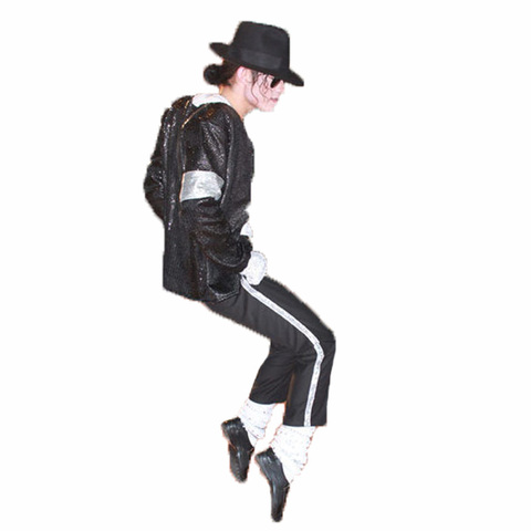 Michael Jackson Cosplay Costume Billie Jean Suits Sequin Kids Adults MJ Jacket+Pants+hat +glove Show Black Color gift one glove ► Photo 1/6