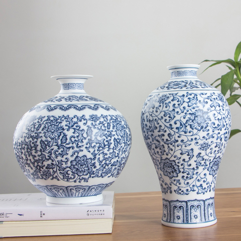 No Glazed Blue and White Porcelain Vases Interlocking Lotus Design Flower Ceramic Vase Home Decoration Jingdezhen Flower Vases ► Photo 1/6