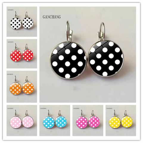 8 color wave point round glass cabochon earrings jewelry fashion earrings women's gift ► Photo 1/6
