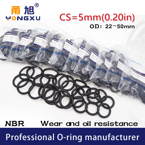 10PCS/lot Black NBR Sealing O-Ring CS5mm OD22/25/28/30/32/34/35/36/38/40/42/45/48/50*5mm O Ring Seal Rubber Oring Gasket Rings ► Photo 1/1