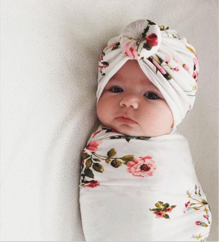 Baby Girls Floral Printed Colored Donut Hats BeBe Turban Headb Hood Newborn Bow Knotted Cap Unisex Cotton Soft Cute Flower Hats ► Photo 1/6