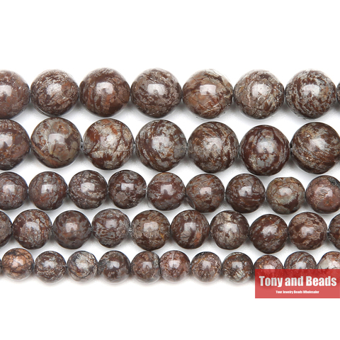 Free Shipping Natural Stone Brown Snowflake Obsidian Round Beads 15