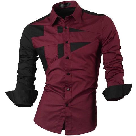 Jeansian Men's Dress Shirts Casual Stylish Long Sleeve Designer Button Down Slim Fit 8397 WineRed ► Photo 1/6
