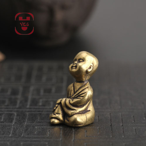 Mini Portable Retro Brass Little monk Buddha Zen Statue Pocket Sitting Hand Toy Home Office Desk Decorative Ornament Gift ► Photo 1/6