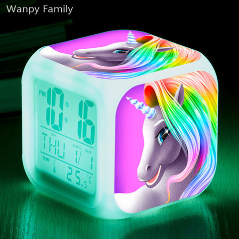 Colours Unicorn LED Alarm Clock 7 Color Glowing Digital Alarm Clock For Kids Gift Multifunction Flash Touch Watches Clock ► Photo 1/6