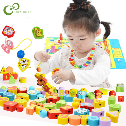 26pcs Wooden Toys Baby DIY Toy Cartoon Fruit Animal Stringing Threading Wooden beads Toy Monterssori Educational for Kids GYH ► Photo 1/6