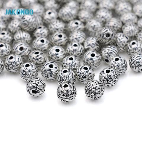 JAKONGO Spacer Beads Antique Silver Plated Loose Beads for Jewelry Making Bracelet Jewelry Accessories Handmade Craft 7mm 20pcs ► Photo 1/4