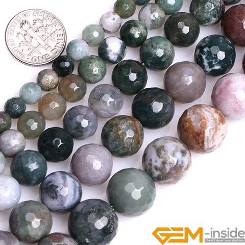 Natural Stone Indian Agates Round Faceted Beads For Jewelry Making 15
