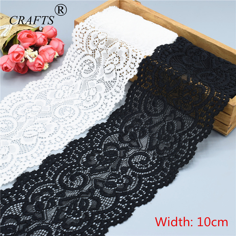 10cm wide beautiful milky white and black stretch lace ribbon 1 yard decorative DIY sewing underwear dress ► Photo 1/4