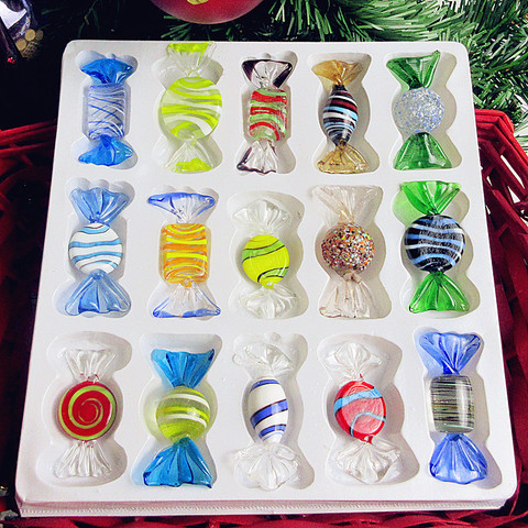 Stunning MURANO Glass Candy Wrapped 15 Pcs Pop Art, Striped Each Different! Table Decor, Home Decor, Table Favors, Party Favors ► Photo 1/1