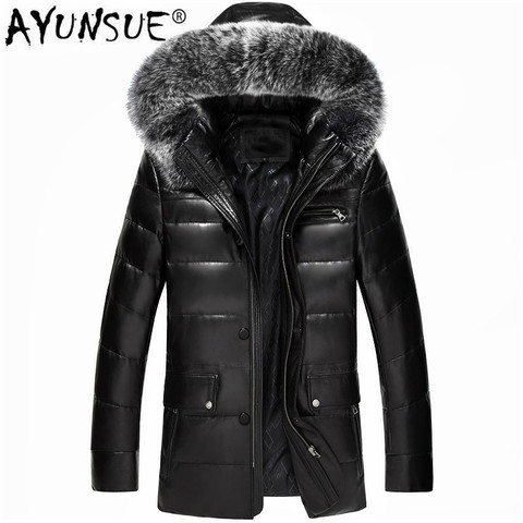 AYUNSUE Winter Genuine Leather Coat Men Leather Down Coat Fox Fur Hooded Thick Real Leather Sheepskin Coat MC16C601 LWL1074 ► Photo 1/1