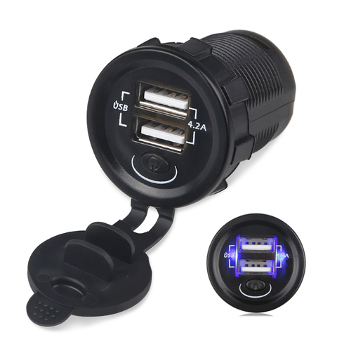 5V 2.1A Dual USB Car Charger Adapter With ON OFF Switch 12V 24V Car Boat Marine Truck Motorbike Charger For iphone Smart phone ► Photo 1/6