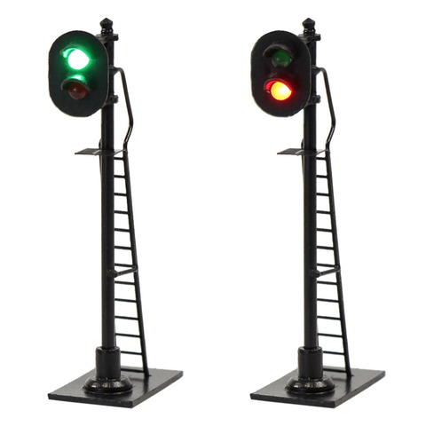3pcs Model Railway HO Scale 1:87 2-aspects Block Signal Red Green Traffic Signals 6cm Black Post with Ladder ► Photo 1/6