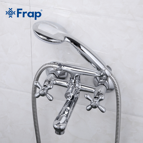 Frap 1 Set Shower Bath Faucet Wall Mounted Cold and Hot Water Mixer Short Nose Double Handle Brass Shower Faucets F3025 ► Photo 1/5