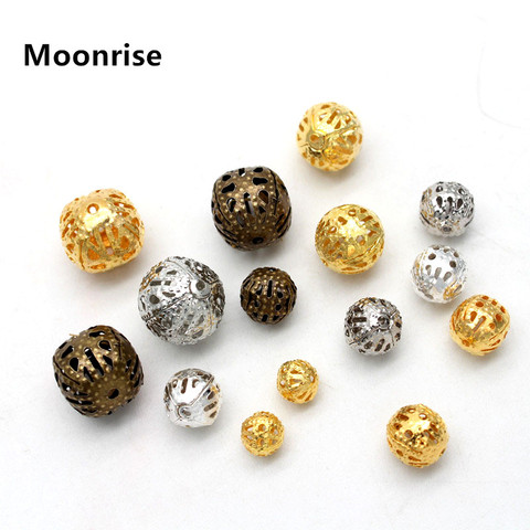30-150Pcs Gold Silver Antique Bronze Filigree Hollow Ball Spacer Metal Beads for Jewelry Making, 6 -12mm ► Photo 1/6