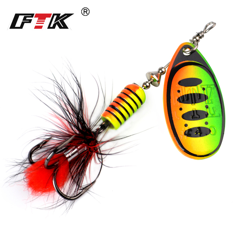 FTK 1pc Spinner Bait Hard Spoon Bass Lures 7.5g 12g 17.5g Metal Fishing Lure With Feather Treble Hooks For Pike Fishing ► Photo 1/6