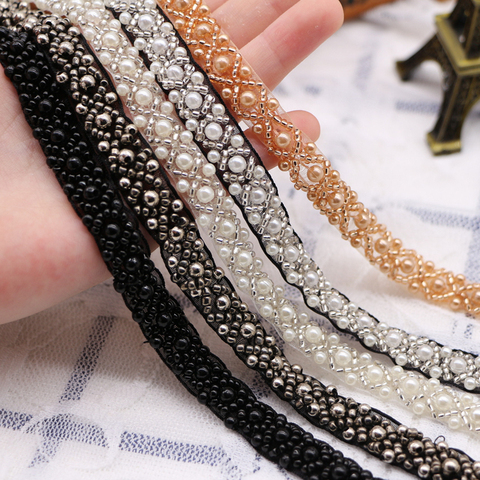 White Pearl Seed Bead Beaded Trims Sew On collar Ribbon 1cm 1.5cm Width for Jewelry Headpiece DIY Dress belt ► Photo 1/5