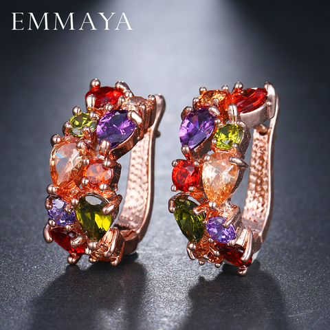 EMMAYA Wholesale Luxury Rose Gold Color Earrings Flash CZ Zircon Ear Studs 12 Colors Earrings Women Cheap brincos ► Photo 1/5