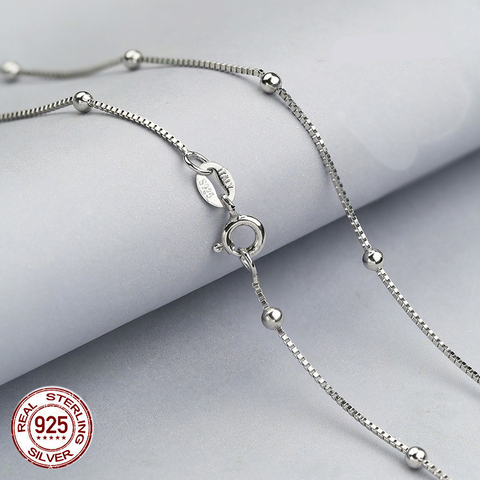 100% real pure 925 Sterling Silver box chain with balls necklaces for Women,925 sterling silver / gold women chain necklace ► Photo 1/6