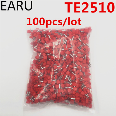 100PCS E Tube TE2510 Type Double Pipe Insulated Twin Cord Cold-press Terminal Block Connector Needle End Multicolor 2X2.5 mm2 ► Photo 1/6