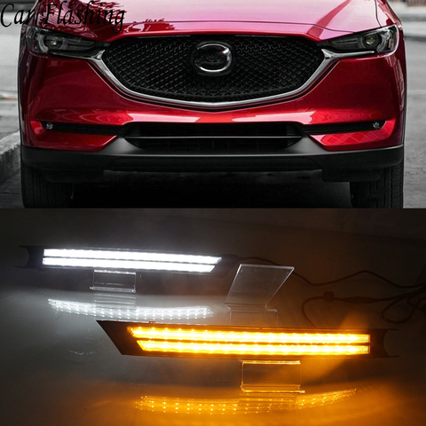 Car Flashing 2Pcs For Mazda CX-5 CX5 2017 2022 DRL LED Daytime Running Light With Yellow Turning Signal night blue fog lamp ► Photo 1/6