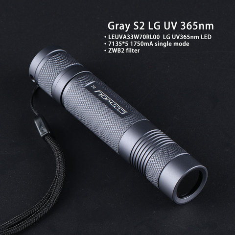 Gray Convoy S2 LG UV 365nm flashlight ,LEUVA33W70RL00 LED ,7135*5 one 100% mode,zwb2 filter installed ► Photo 1/6