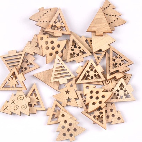 50pcs 22-30mm Natural Wood Crafts christmas trees DIY Scrapbooking For Wooden Ornament Home Decoration Sewing Accessories m2502 ► Photo 1/4