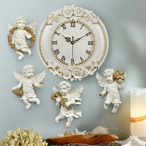 4pcs Resin of the type Europe angel ofing wall to hang home decoration suspension and Digital Wall Clock Quiet Room Clock ► Photo 1/6