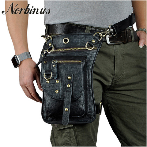 Norbinus Genuine Leather Men Waist Bag Fanny Packs Motorcycle Thigh Drop Leg Bag Male Shoulder Messenger Bag Hip Belt Hook Pouch ► Photo 1/6
