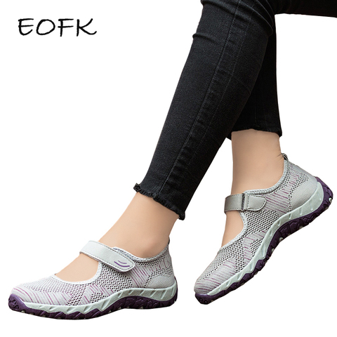 EOFK Summer Women Sneakers Casual Flats Fabric Hoop & Loop Soft Comfy Ladies Mary Janes Summer Round Toe Mesh Shallow Shoes ► Photo 1/6